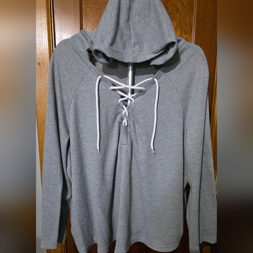 SHEIN Gray Lace-Up Long Sleeve Hoodie